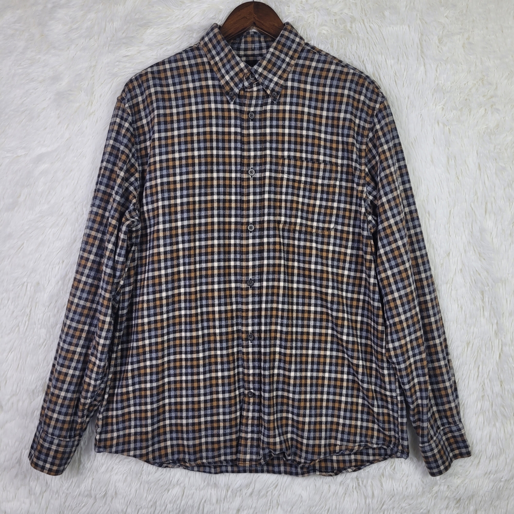 Banana Republic Mens L Gingham Organic Cotton Flannel Shirt Check Sustainable